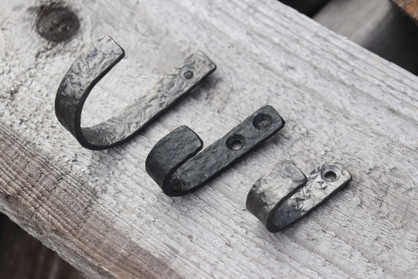 Hand Forged Wrought Iron Heavy Textured Flat Hook J Hook