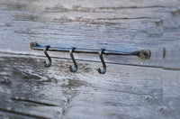 Under Cabinet / On Wall Hand Forged Utensil, Pan holder with S hooks