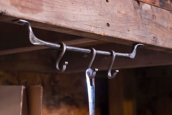 Under Cabinet / On Wall Hand Forged Utensil, Pan holder with S hooks